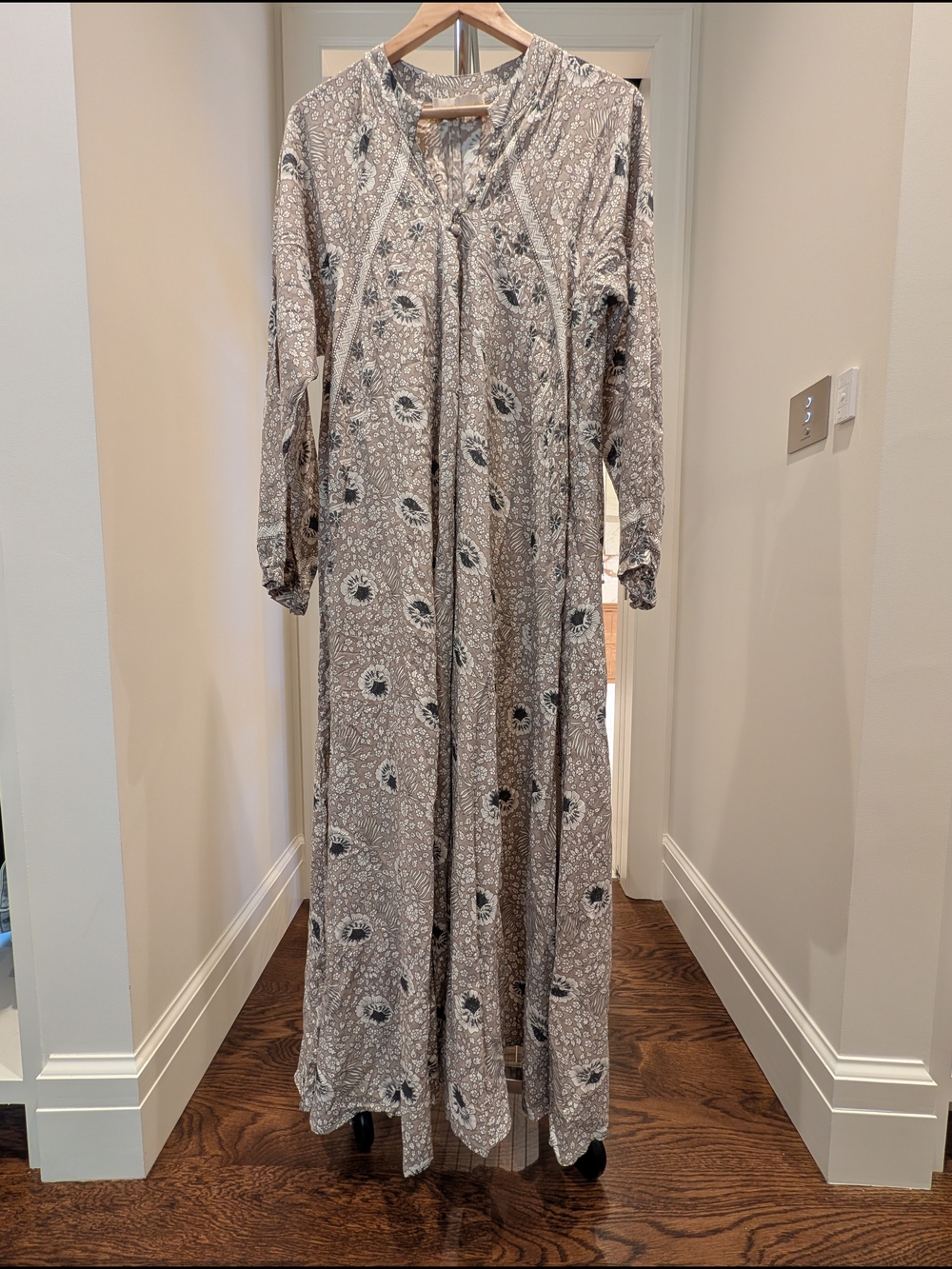 Natalie Martin Long Floral Print Maxi Dress in Taupe
